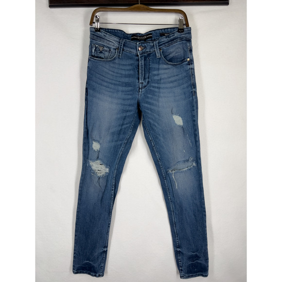 Guess Slim Tapered Skinny Retro Distressed Denim Womens Pants Size 30X32 - Picture 1 of 11